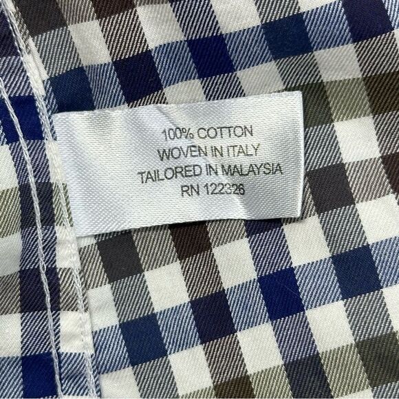 J. HILBURN Custom Men’s Navy and Brown Plaid Long-Sleeve Button Down Shirt sz M - Picture 7 of 7